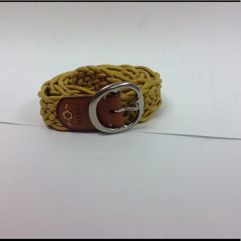 Fossil Yellow Braided Belt Leather Buckle